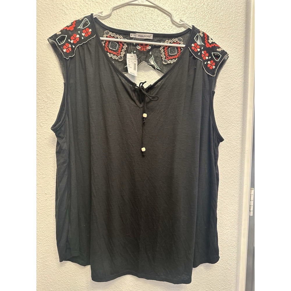 NWT Maurices Embroidered Flowy Top‎ Tank Sleeveless Boho Black Plus Sz 4 3x NEW